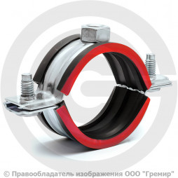 Хомут крепежный оцинкованный с резиновой прокладкой Ду-65 (Дн 73-80) (2 1/2") ±2мм М8 б/к