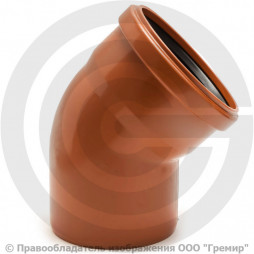 Отвод НПВХ (ПВХ) с раструбом коричневый Дн 500 45гр б/нап в/к Ostendorf KGB