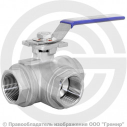 Кран нержавеющий AISI 304 (CF8) трехходовой L-тип Ду-10 (3/8") Ру-64 ВР (ВН) муфтовый NK-BTl10/4