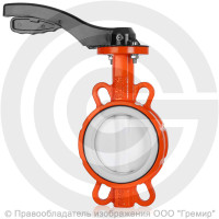 Затвор дисковый поворотный межфланцевый с рукояткой Ду-125 Ру-16 PTFE с нержавеющим диском+PTFE Helver VBS-143