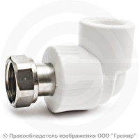 Угольник PP-R белый с накидной гайкой Дн 32-1" Pro Aqua Угольник PP-R белый с накидной гайкой Дн 32-1" Pro Aqua