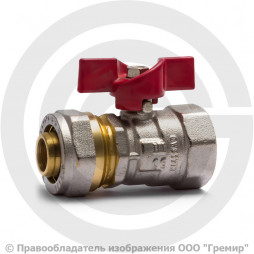 Кран латунный обжимной Дн 16-1/2" Ру-16 ВР-под обжим никель бабочка Aquasfera Euro 1016