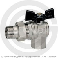 Кран латунный угловой Ду-20 (3/4") Ру-40 ВР-"Американка" никель бабочка Bugatti серия 594