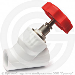 Клапан запорный (вентиль) PP-R белый Дн 32 45гр внутренняя пайка VALFEX