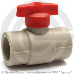 Кран PP-R Дн 20 полупроходной с красной ручкой серый VALFEX