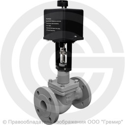 Клапан регулирующий двухходовой чугунный фланцевый Ду-40 Ру-16 Kvy=25м3/ч с электроприводом LEA-1200 220В без датчика 25ч945нж Энерготехномаш