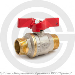 Кран латунный Ду-20 (3/4") Ру-30 НР (НАР) никель полнопроходной бабочка Aquasfera Euro 1005