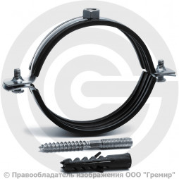 Хомут крепежный оцинкованный с резиновой прокладкой Ду-80 (Дн 87-92) (3") М8 в/к винт-шуруп, дюбель Strongman