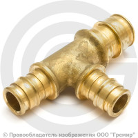 Тройник аксиальный латунный переходной для PE-X труб Дн 40-32-40 РОС