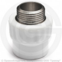 Муфта PP-R комбинированная белая НР (НАР) Дн 32-1" Pro Aqua