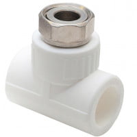 Тройник PP-R комбинированный белый с накидной гайкой Дн 25-1" VALFEX Тройник PP-R комбинированный белый с накидной гайкой Дн 25-1" VALFEX