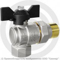 Кран латунный угловой Ду-15 (1/2") Ру-40 ВР-"Американка" никель рычаг черный LD Pride 47.207.15