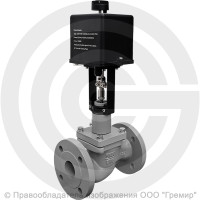 Клапан регулирующий двухходовой чугунный фланцевый Ду-15 Ру-16 Kvy=4,0м3/ч с электроприводом LEA-1200 220В с датчиком 4-20mA 25ч945нж Энерготехномаш