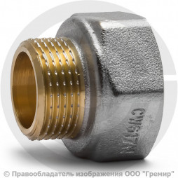 Переход латунный (переходник) ВР-НР (ВН-НАР) Ду 40-20 (1 1/2"- 3/4") никель Aquasfera