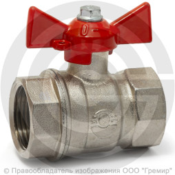 Кран латунный Ду-32 (1 1/4") Ру-40 ВР (ВН) муфтовый никель бабочка VALFEX 11Б27фт1М