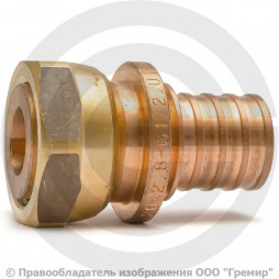 Соединитель аксиальный бронзовый для PE-X труб Дн 32-1 1/2" под плоское уплотнение с накидной гайкой RAUTITAN RX+ Rehau
