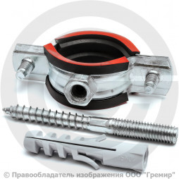 Хомут крепежный оцинкованный с резиновой прокладкой Ду-25 (Дн 31-36) (1") ±2мм М8 в/к винт-шуруп, дюбель