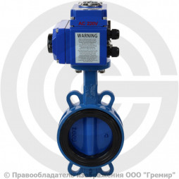 Затвор дисковый поворотный межфланцевый Ду-100 Ру-16 EPDM с чугунным диском Benarmo с электроприводом Q-070 230В