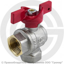 Кран латунный угловой Ду-15 (1/2") Ру-40 ВР (ВН) муфтовый никель полнопроходной бабочка Aquasfera Euro 1008