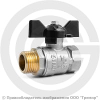 Кран латунный Ду-15 (1/2") Ру-40 ВР-НР (ВН-НАР) никель бабочка LD Pride 47.15.В-Н.Б.