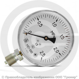 Манометр радиальный диаметр 100мм 0-25 кгс/см2 (0-2,5 МПа) М20х1,5 МП-100 Завод теплотехнических приборов