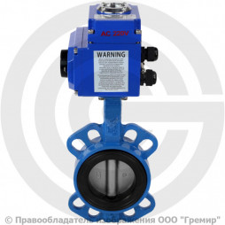 Затвор дисковый поворотный межфланцевый Ду-200 Ру-16 EPDM с нержавеющим диском Benarmo с электроприводом Q-250 230В