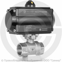 Кран нержавеющий AISI 316 (CF8M) двухсоставной Ду-40 (1 1/2") Ру-40 ВР (ВН) муфтовый с пневмоприводом двойного действия RPA-60-D Helver BV-21F