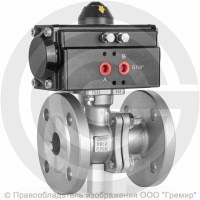 Кран нержавеющий AISI 316 (CF8M) двухсоставной фланцевый Ду-15 Ру-16 с пневмоприводом двойного действия RPA-25-D Helver BV-22F Кран нержавеющий AISI 316 (CF8M) двухсоставной фланцевый Ду-15 Ру-16 с пневмоприводом двойного действия RPA-25-D Helver BV-22F