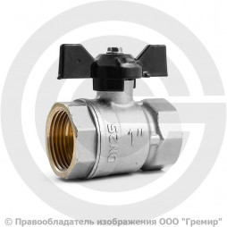 Кран латунный Ду-25 (1") Ру-40 ВР (ВН) муфтовый никель бабочка LD Pride 47.25.В-В.Б.