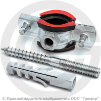 Хомут крепежный оцинкованный с резиновой прокладкой Ду-10 (Дн 14-18) (3/8") М8 в/к винт-шуруп, дюбель Хомут крепежный оцинкованный с резиновой прокладкой Ду-10 (Дн 14-18) (3/8") М8 в/к винт-шуруп, дюбель