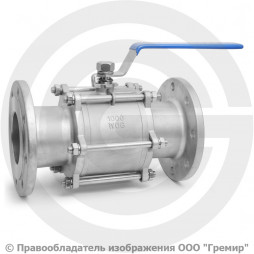 Кран нержавеющий AISI 304 (CF8) трехсоставной фланцевый Ду-100 (4") Ру-16 NK-BF100/4