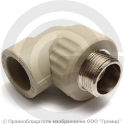 Угольник PP-R комбинированный серый НР (НАР) Дн 20-1/2" 90гр Pro Aqua