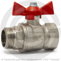 Кран латунный Ду-25 (1") Ру-40 ВР-НР (ВН-НАР) никель бабочка VALFEX 11Б27фт1М