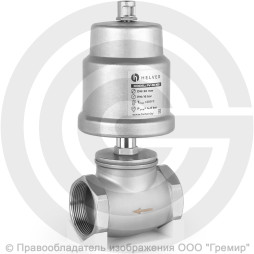 Клапан запорно-регулирующий нержавеющий НЗ Ду-25 (1") Ру-16 ВР (ВН) Kvs=12м3/ч с нержавеющим пневмоприводом 63мм PV Helver