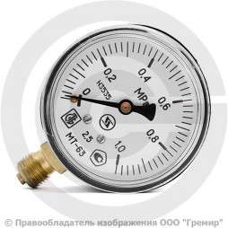 Манометр радиальный диаметр 63мм 0-16 кгс/см2 (0-1,6 МПа) G1/4" МТ-63 Багория