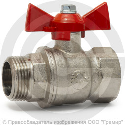 Кран латунный Ду-32 (1 1/4") Ру-40 ВР-НР (ВН-НАР) никель бабочка VALFEX 11Б27фт1М