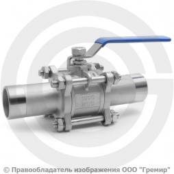 Кран нержавеющий AISI 316 (CF8M) под приварку (удл. патрубки) Ду-32 (1 1/4") Ру-40 ABRA BV61L-Q61F-1000-3L