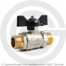 Кран латунный Ду-15 (1/2") Ру-40 НР (НАР) никель бабочка LD Pride 47.15.Н-Н.Б.