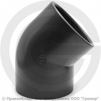 Отвод ПВХ клеевой серый Дн 75 45гр Ру-16 напорный Aquaviva