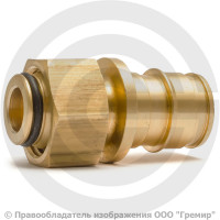 Соединитель аксиальный латунный для PE-X труб Дн 25-3/4" под евроконус с накидной гайкой РОС