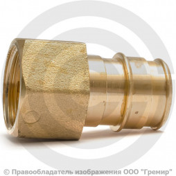 Соединитель аксиальный латунный для PE-X труб Дн 16-3/4" под плоское уплотнение с накидной гайкой с прокладкой РОС