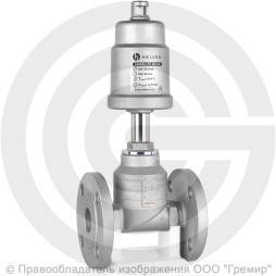 Клапан запорно-регулирующий нержавеющий фланцевый Ду-50 Ру-16 Kvs=42м3/ч с нержавеющим пневмоприводом 100мм PV-F Helver