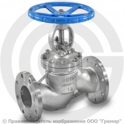 Клапан запорный нержавеющий фланцевый Ду-25 Ру-16 (Т<250°С) 15нж65нж Китай