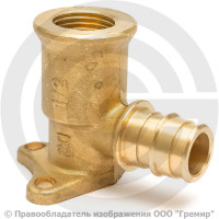 Водорозетка аксиальная латунная для PE-X труб Дн 20-1/2" ВР (ВН) с фланцем РОС Водорозетка аксиальная латунная для PE-X труб Дн 20-1/2" ВР (ВН) с фланцем РОС