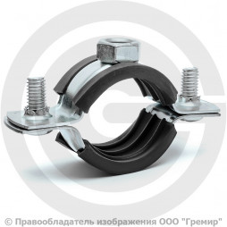 Хомут крепежный оцинкованный с резиновой прокладкой Ду-20 (Дн 25-30) (3/4") М12 б/к