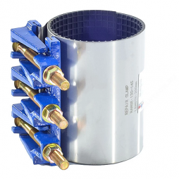 Хомут ремонтный нержавеющий с чугунным замком Ду-80 (Дн 88-98) 3 болта L=200мм Benarmo