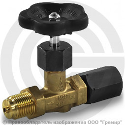 Клапан запорный игольчатый латунный Ду-15 Ру-25 ВР-НР (ВН-НАР) М20х1,5 без фланца с маховиком Росма