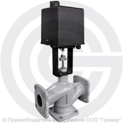 Клапан регулирующий трехходовой смесительный чугунный фланцевый Ду-40 Ру-16 Kvy=80м3/ч с электроприводом LEA-4000 220В с датчиком 4-20mA Энерготехномаш
