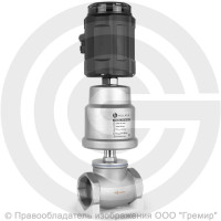 Клапан запорно-регулирующий нержавеющий Ду-40 (1 1/2") Ру-16 ВР (ВН) Kvs=26м3/ч с нержавеющим пневмоприводом 80мм и позиционером PV Helver