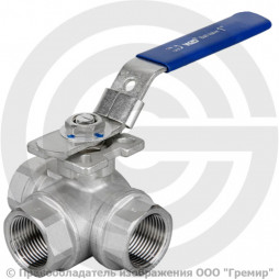 Кран нержавеющий AISI 316 (CF8M) трехходовой Т-тип под приварку Ду-65 (2 1/2") Ру-63 ВР (ВН) полнопроходной Benarmo